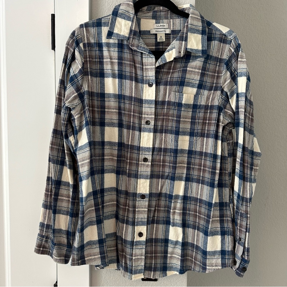 LL Bean - Women’s Relaxed Fit Blue Plaid Flannel